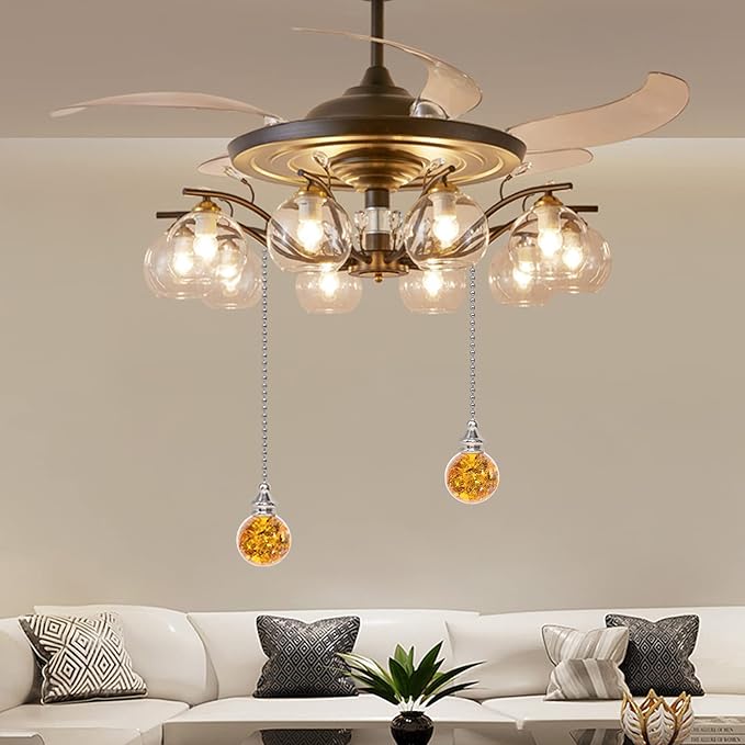 Amber Pull Crystal Glass Ice Cracked Ball Pull Chain for Ceiling Fan Light Decoration - 50cm Extension Chain