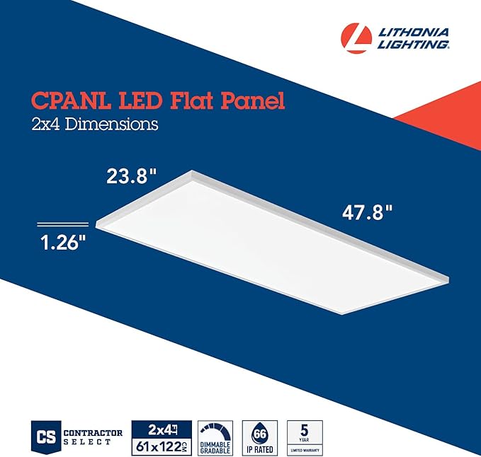 Lithonia Lighting CPANL 2x4 LED Flat Panel Light, 2 ft. by 4 ft. LED Light Panel, Ceiling Lighting Fixture, 4000 Lumens, 3500K/4000K/5000K Switchable CCT, Includes Direct Ceiling Mount Bracket, White