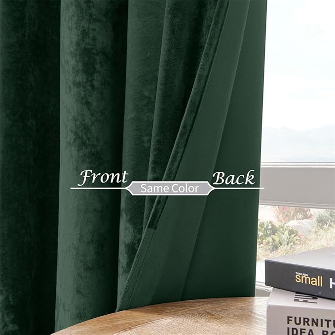 SMILETIME Forest Green Crushed Velvet Curtains 52x84 inch Luxurious Thermal Insulated Soundproof Drapes for Living Room Bedroom Office Soft and Durable Light-Filtering Window Treatments, 2 Panels