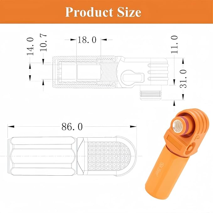 1 Set Battery Energy Storage Connector 150A 35mm² High Current HV Connectors Quick Plug Terminal Right Angle Plug and Socket IP67 Waterproof Power Adapter (Orange, 150A)