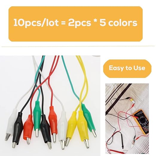 60PCS Premium Alligator Clips Electrical, Crocodile Test Leads with Test Probes, 5 Colors Double-Ended Jumper Wires with Alligator Clips for Multimeter, DIY Engineering Experiment Circuit Connection