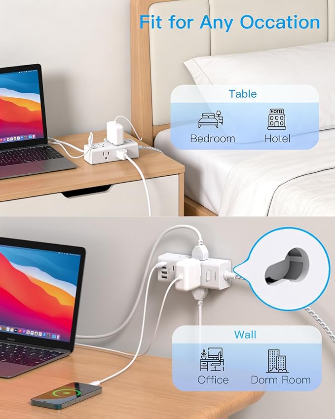 Flat Plug Extension Cord 6 Ft, One Beat 6 Feet Surge Protector Power Strip - Image 6