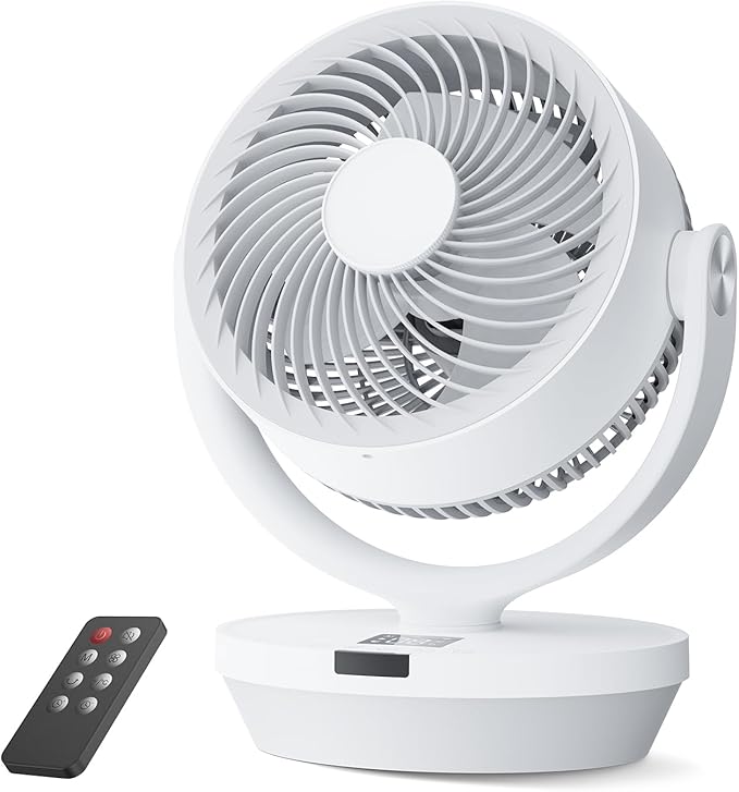 PNTCK Air Circulator Fan for Bedroom, 13" Table Fan with Remote, 90° Oscillating & 120° Tilt, 60ft Strong Airflow, Quiet 25dB Electric Fan with 4 Speeds, 4 Modes & 12H Timer