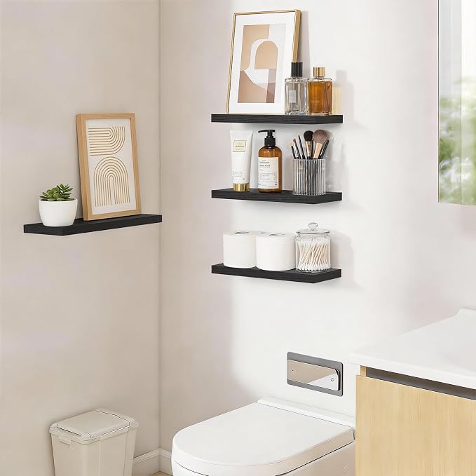 BAYKA Black Floating Shelves 15.7in, Wall Mount Rustic Wood Shelf | Easy Install - Image 5