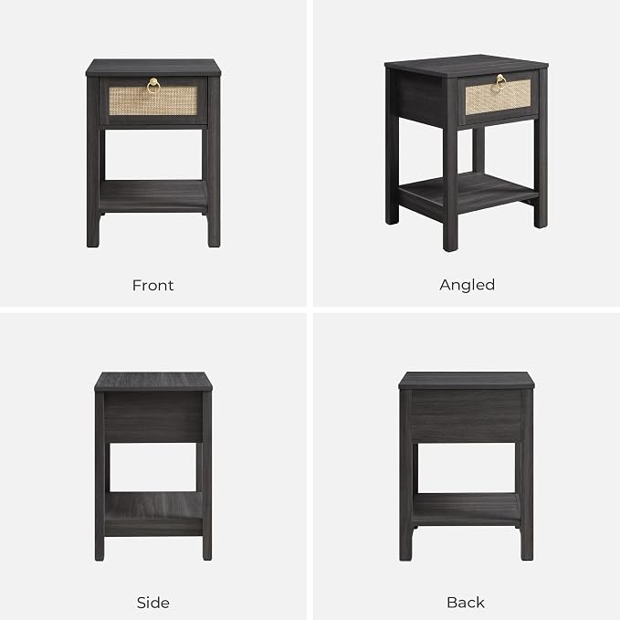 SICOTAS Rattan Nightstand with Storage Shelf, Boho Bedside Table End Table | - Image 11