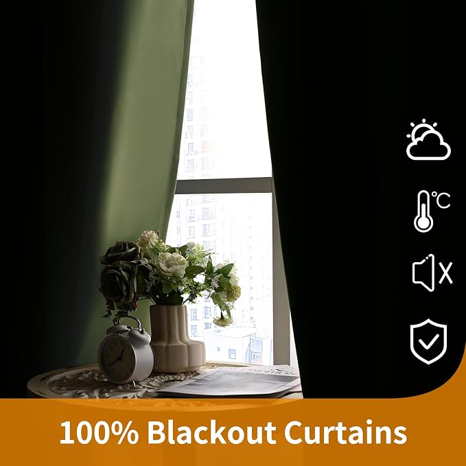 YoungsTex 100% Blackout Curtains 48 Inch Length 2 Panels, Room Darkening Drapes - Image 7