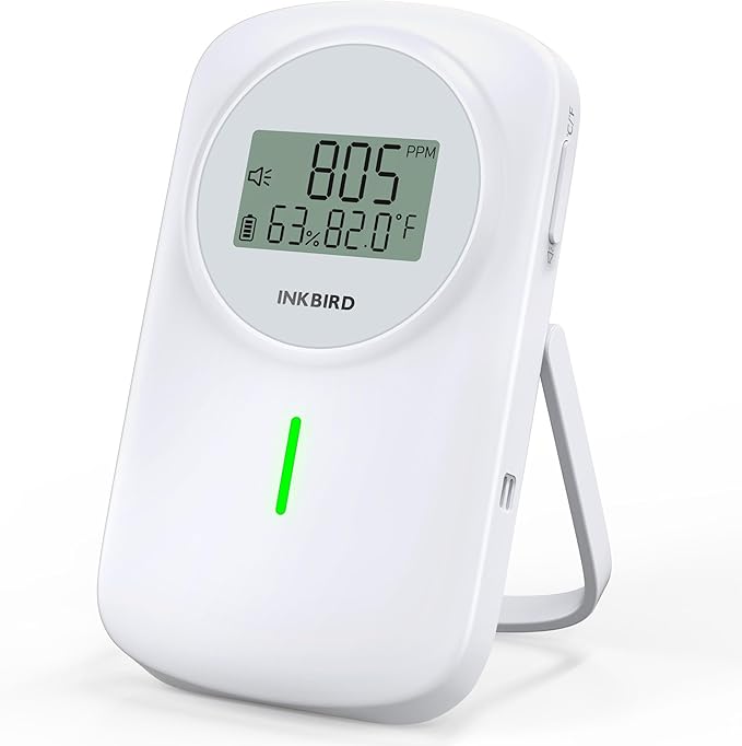 INKBIRD CO2 Monitor Ndir CO2 Detector 3 in 1 Meter | Carbon Dioxide & Temperature & Humidity Air Quality Monitor Indoor Battery Powered | Dual Alarm System | for Home, Office, RV, Grow Tent (IAM-O2)