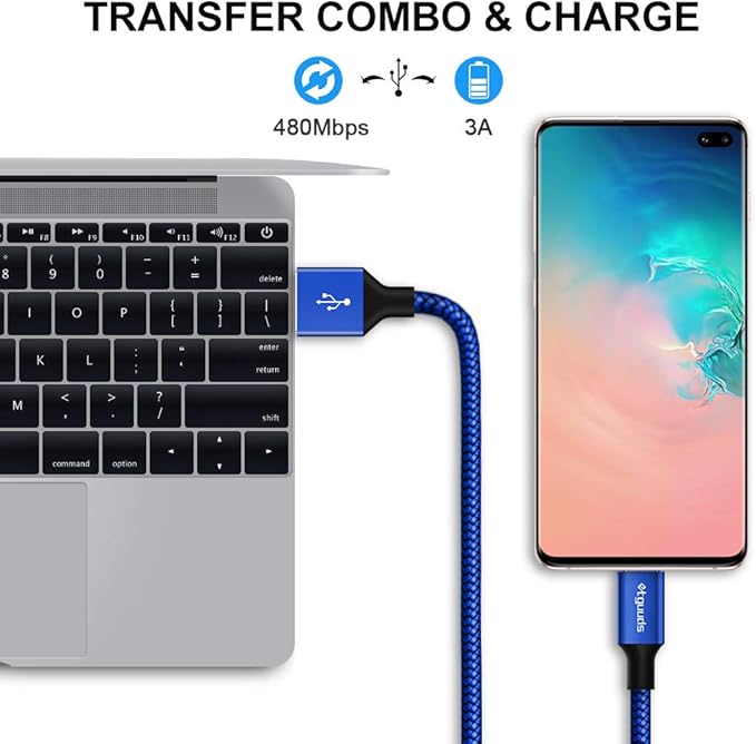 etguuds USB A to USB C Cable 6ft, 2-Pack, 3A Fast Charging Type C Charger Cord for iPhone 17 16 15 Pro Max 16e 17 Air, Samsung Galaxy S25 S24 S23 S22 S21 S20 A17 A16 A56 A55 Flip Fold, Blue