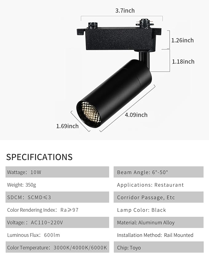 Gpaillumic LED Track Lighting Heads Compatible with H Type 2-Wire Rail Ceiling Spotlight for Indoor Cafe Bar Dining Room Restaurant Lighting