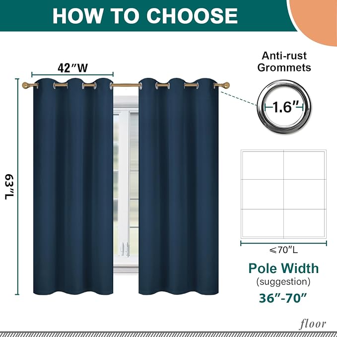 Diraysid 100% Blackout Curtains Navy Blue Linen Curtains - Image 5