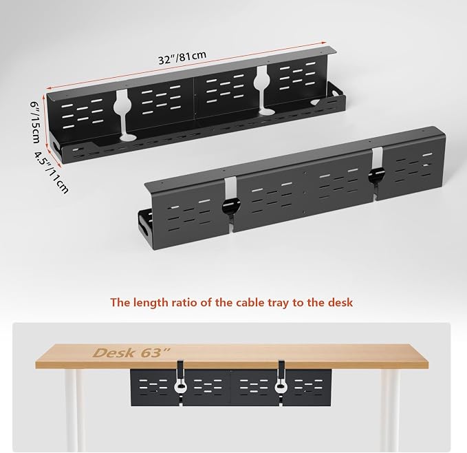 Univivi Under Desk Cable Management Tray, Cable Management, 32 inch, Under Desk - Image 5