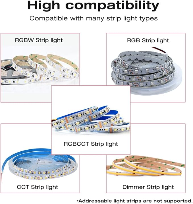 ESP32 PWM WLED LED Controller 5 Modes in 1 DC 12-24V WiFi Wireless App Control Easy Wiring DIY Static Dynamic Mode Lighting For Analog RGBCCT RGBW RGB WWCW CCT Dimmer Strip Light WLED Pre-installation