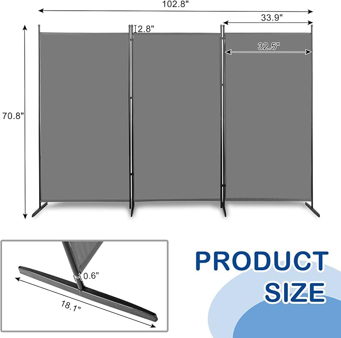 6ft Folding Room Divider Privacy Screens, 3 Panel Freestanding Wall Divider - Image 2