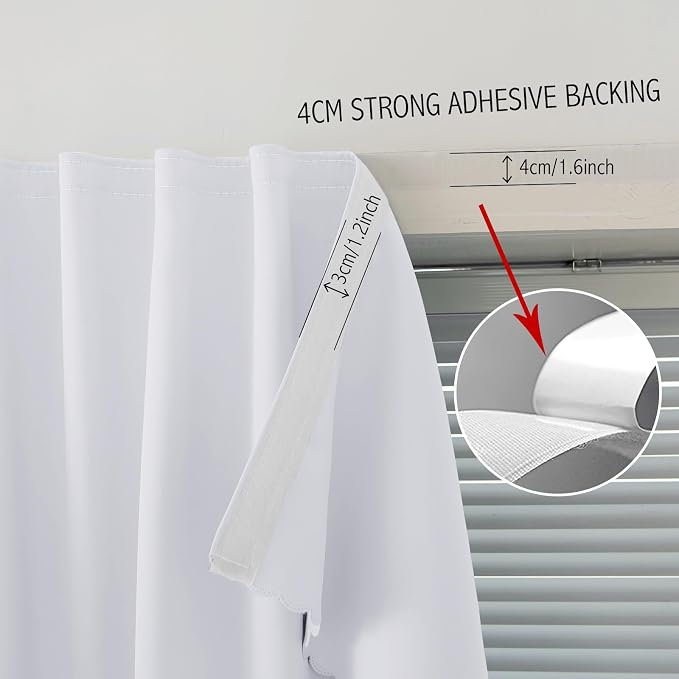 Thermal Blackout Curtains with Self Adhesive Tape No Rod No Drill Easy Install - Image 7