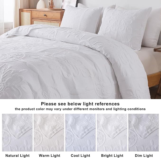 B2EVER White Damask Quilt Twin Size Bedding Sets - Image 8