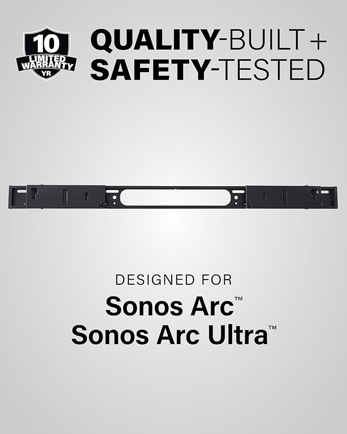 SANUS Extendable Soundbar Wall Mount for Sonos Arc & Sonos Arc Ultra Soundbar – 5” Depth Adjustment Optimized for Dolby Atmos - Black Speaker Mount