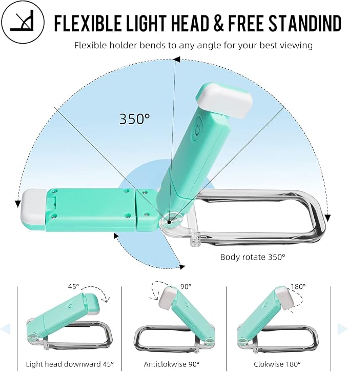 EGWASER Book Reading Light, Portable USB Rechargeable LED Clip on Book Lights - Image 6