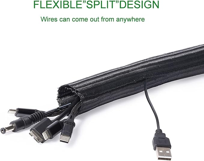 QCSIW 3/4" x50ft Braided Cable Sleeve – Pet-Proof Split Wire Loom Tubing for USB, Power, Audio/Video Cords – Expandable Chew-Resistant Sleeving, Durable Wire Management Black