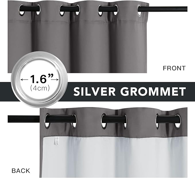 RYB HOME Noise Reducing Barrier for Bedroom, Totally Blackout Drapes Energy Smart Window Treatment Anti Dust Divider Curtains PM2.5 Pollen Smog Filtering, Grey, W52 x L90 inch, 2 Panel