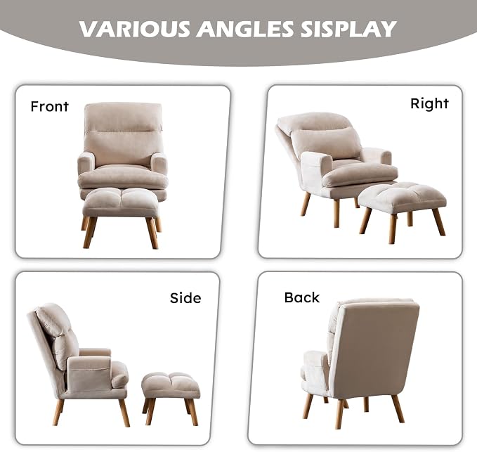 IOMOR Accent Chair with Ottoman Comfy Reading Chair Armchair with Adjustable - Image 6
