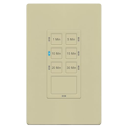 TG Countdown Timer Switch for Bathroom Fans and Household Lights, 1-5-10-15-20-30 Min Settings with Manual Override, Always On Blue LED, Neutral Wire Required, UL Listed, Screwless Wall Plate, Ivory