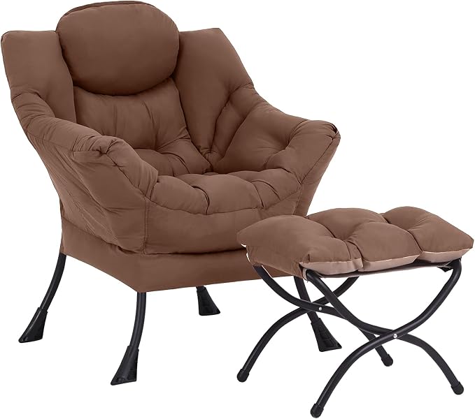 Lazy Chair with Ottoman, Comfy Accent Reading Chair, Dark Brown | Foldable by LITA