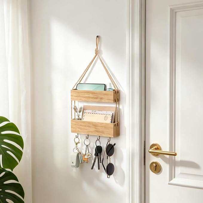 Mkono Bedside Shelf Organizer, Macrame Wall Hanging Room Decor - Image 5