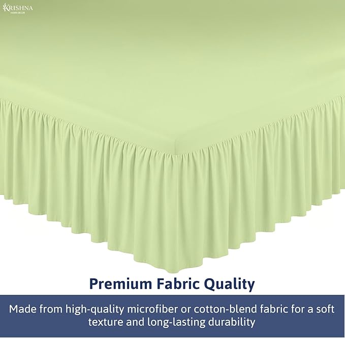 KRISHNA Ruffled Bed Skirt with Split Corners Queen, 100% Microfiber Hotel Quality, 18 Inch Drop Dust Ruffle Gathered Bedskirt with Platform, 60" x 80", Sage