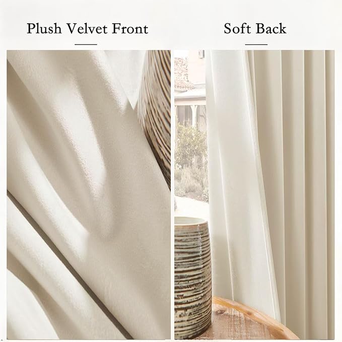 Timeper Cream Beige Velvet Curtains 120 inches 2 Panels, Luxury Curtains - Image 4