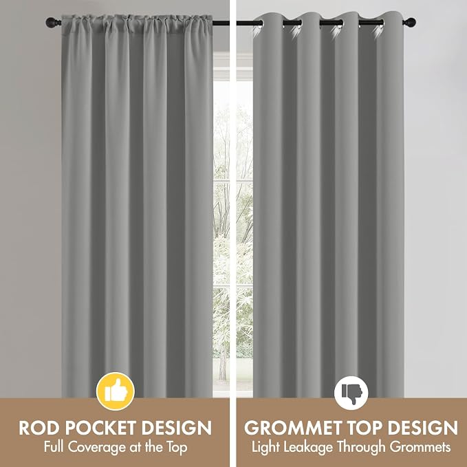 MIULEE 84 Inch Length Light Grey Blackout Bedroom Curtains Set of 4 | Thermal - Image 7