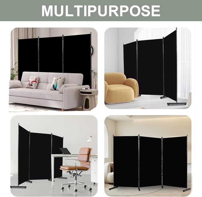 Room Divider 3 Panel Folding Privacy Screen, Round Pad Design Wall Divider | - Image 7
