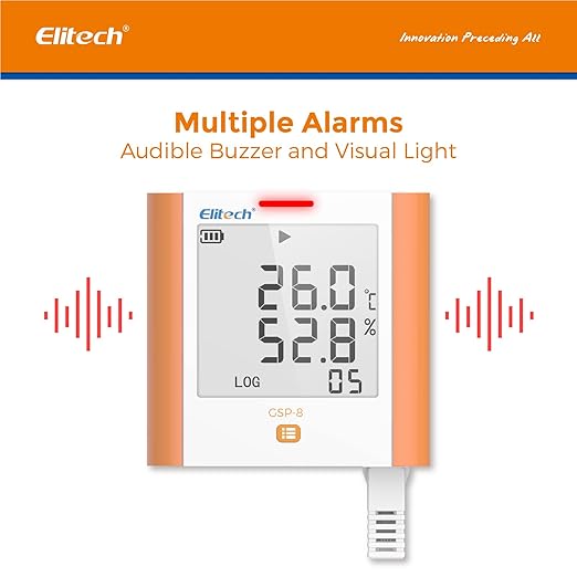 Elitech 100,000 Points Digital Temperature Humidity Data Logger Medical Refrigerator Thermometer Vaccine Fridge Temperature Monitor Max Min Average Value GSP-8