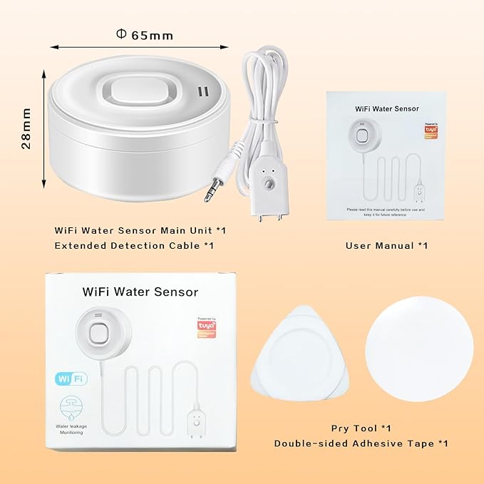 Virtue Sensor Water Alarm Leak Detector, Water Leak Detector with Cable, 100dB Adjustable Sound Alarm & Real-Time App Alerts WiFi Water Sensor for Home, Kitchen, Bathroom, Warehouse
