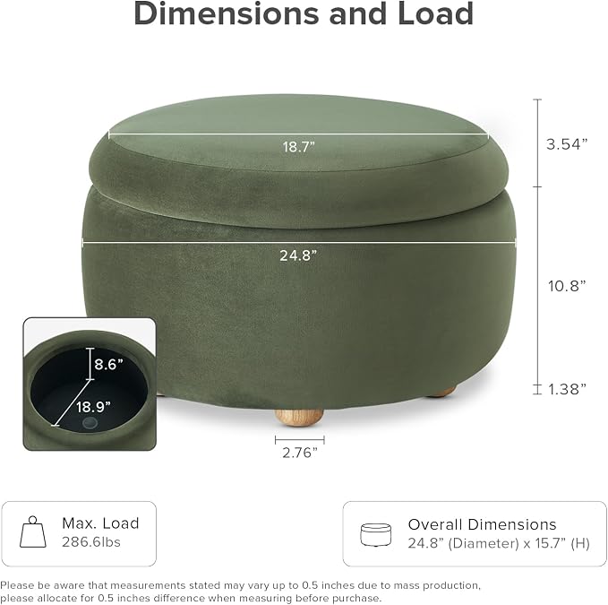 mopio Luna Round Ottoman with Storage and Tray, Round Coffee Table with Storage - Image 2