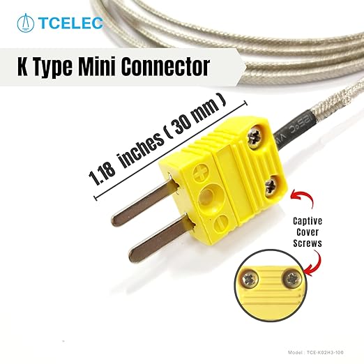 TCELEC TCE-K02H3-100 K Type Thermocouple Metal Probe for Furnace K-Type Input Instrument Thermocouple Sensor Temperature Available from 77°F to 1112°F