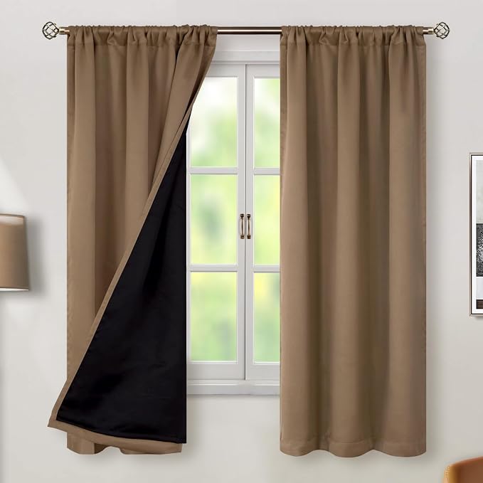 BGment Taupe 100% Blackout Curtains 63 Inches Long - Image 2