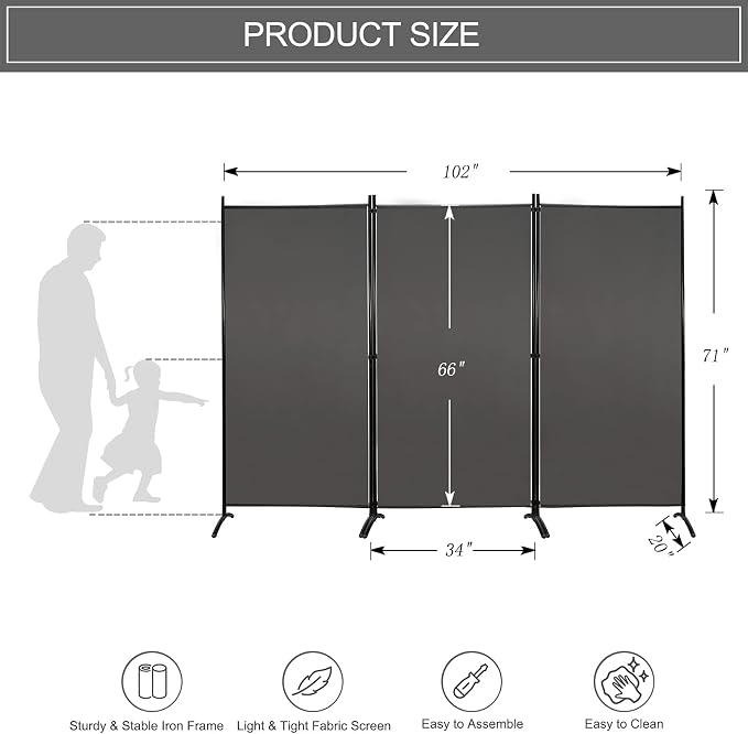 MAYOLIAH 3 Panels Room Divider Partition 6ft Tall Folding Privacy Screen | - Image 4