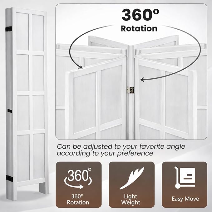 6 Panel Wood Room Divider and Folding Privacy Screen 67″, Freestanding Wall - Image 5