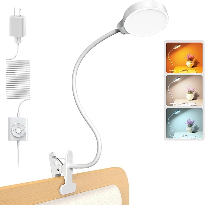 Glocusent 5W Clip on Light, 3 Colors & 5 Brightness Reading Light by GLOCUSENT