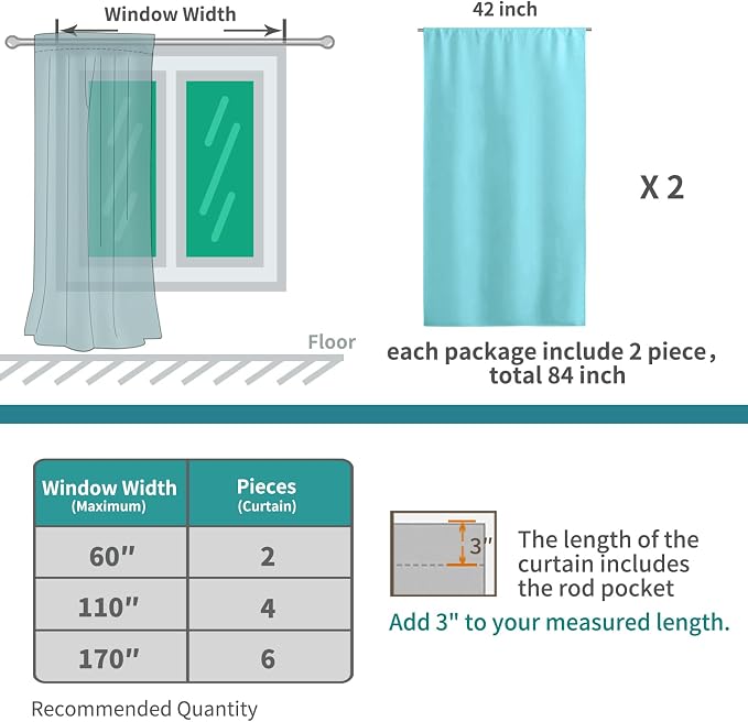 BGment Short Aqua Curtains 45 Inch Length - Image 6