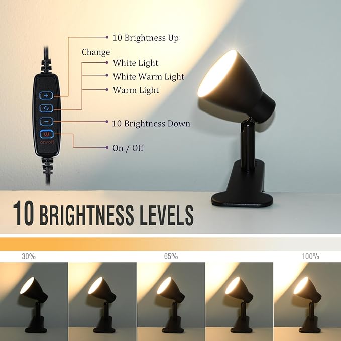 CRI90+ Clip Reading Light, Small Clamp on Bed Lamp - Image 3