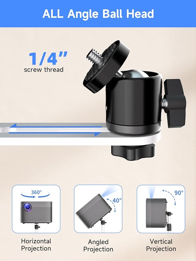 suptek 63.9” Extendable Projector Stand Against Wall Hidden Stand, 360°Swivel, Height Adjustable, Mini Projector Mount Bracket, Compatible with Home Office Video Vlog DVR Camera, PR001FPLW