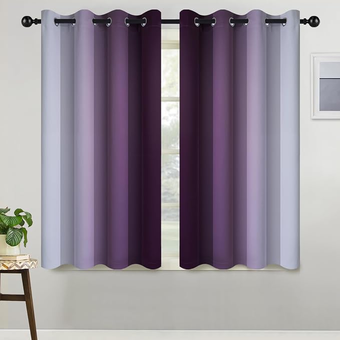 COSVIYA Grommet Room Darkening Ombre Purple Curtains W52xL45 inch | Purple and - Image 6