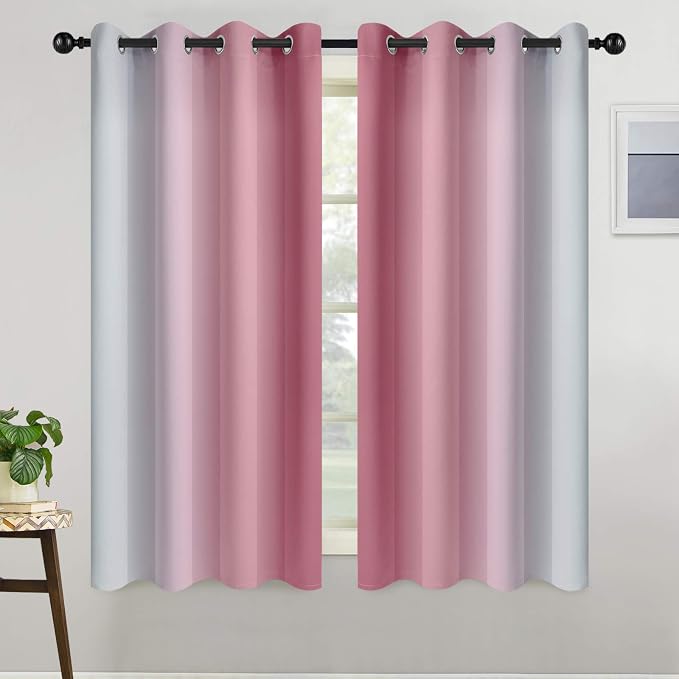 COSVIYA Grommet Room Darkening Ombre Pink Curtains W52xL63 inch | Pink and - Image 2