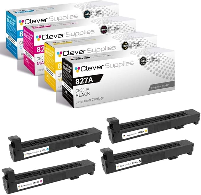 CS Replacement Toner Cartridge Compatible with HP 827A CF300A Black CF301A Cyan CF303A Magenta CF302A Yellow Color M880 M880z M880z+ M880z+ NFC 4 Color Set