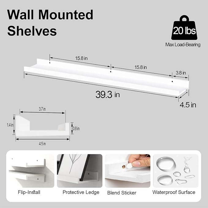White Floating Shelves for Wall Decor, 40 in Shelf - Image 3