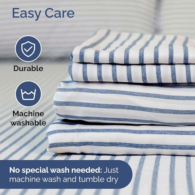 Split Head King Sheet Set – 4 Piece Flex Split Top King Sheets for Adjustable Beds - Fits 14” to 16" Mattress w/ Deep Pockets - Breathable & Cooling - Luxury Bedding and Wrinkle Free - Blue Stripes 3