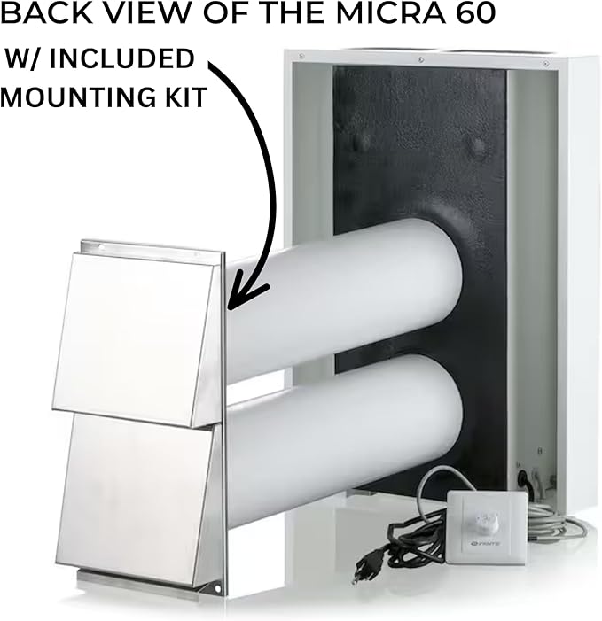VENTS-US Micra 60 Kit – Ductless Wall Mount HRV Ventilation Fan with Included Mounting Kit Circulates Fresh Air In, Stale Air Out Reducing Heating Costs