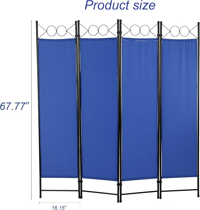 4 Panel Room Divider 6FT Steel Frame Screen Folding Privacy Divider - Image 3
