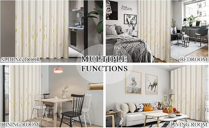 Cream Beige Curtain for Sliding Door 100W x 84L Inch Long Gold Palm Curtains - Image 9